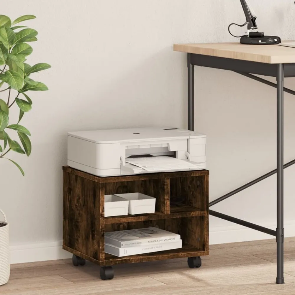 Elektronica*vidaXL Printerkastje met wielen 41x32x34,5 cm kleurig Gerookt eiken