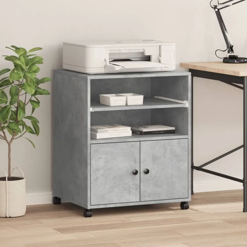 Elektronica*vidaXL Printerkastje met wielen 60x48x74 cm Betongrijs