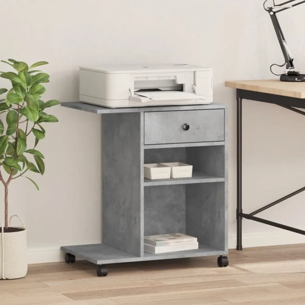 Elektronica*vidaXL Printerkastje met wielen 60x40x68,5 cm Betongrijs