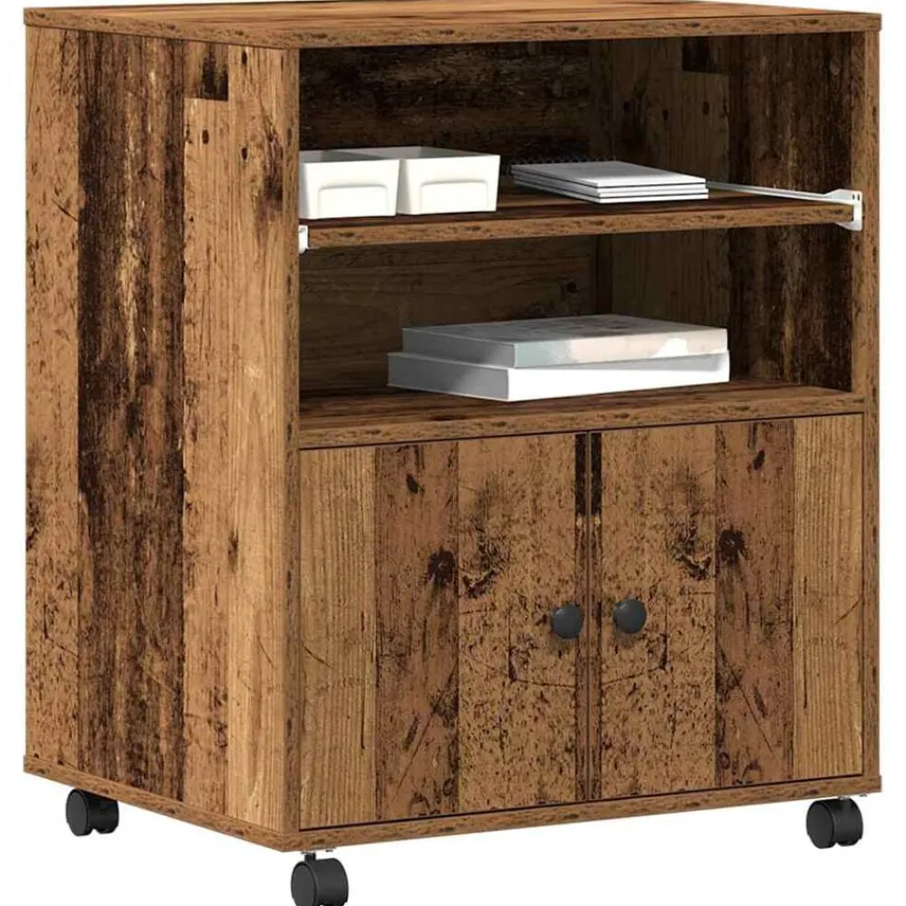 Elektronica*vidaXL Printerstand met opslag Oudhout 60 x 48 x 74 cm Bewerkt hout Oud hout