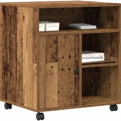 Elektronica*vidaXL Printerstand met opslag 60 x 50 x 67 cm Bewerkt hout Oud hout