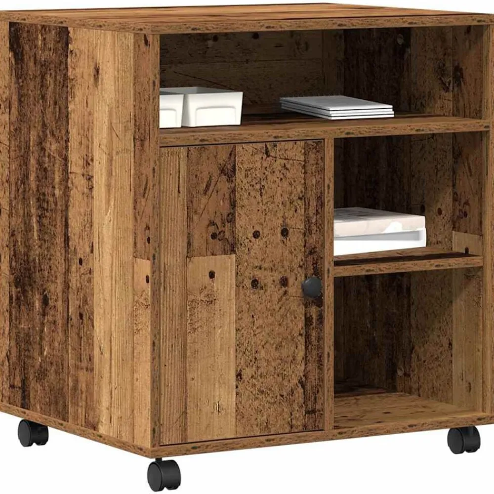 Elektronica*vidaXL Printerstand met opslag 60 x 50 x 67 cm Bewerkt hout Oud hout
