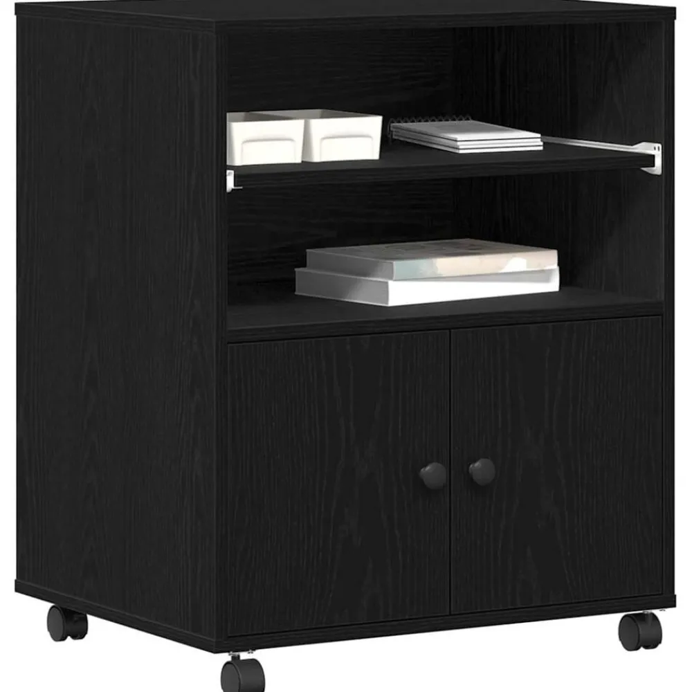 Elektronica*vidaXL Printerstand 60 x 48 x 74 cm Bewerkt hout Zwart eiken