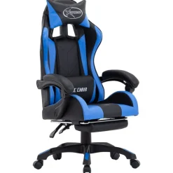 Kantoormeubelen*vidaXL Racestoel met voetensteun kunstleer Blauw en zwart