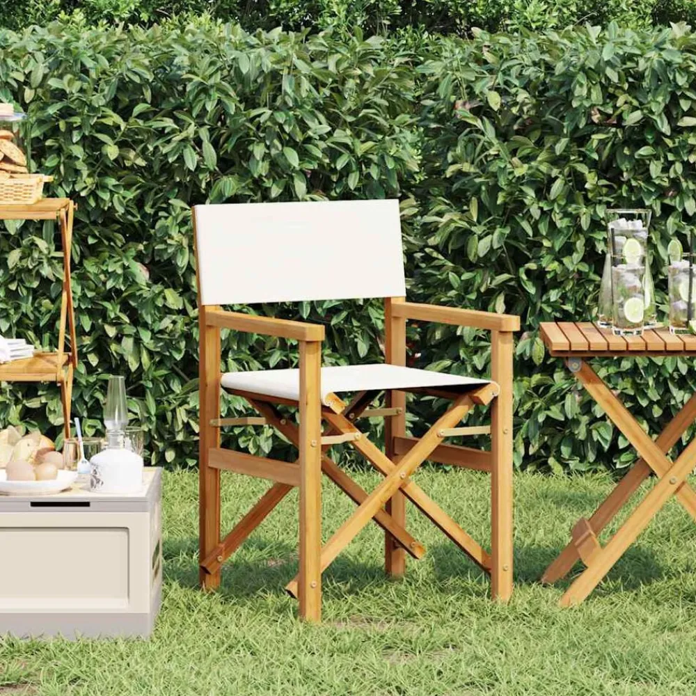 Tuinmeubelen*vidaXL Regisseursstoel inklapbaar massief teakhout crèmekleurig Crème