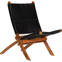 Stoelen*vidaXL Relaxstoel inklapbaar echt leer Zwart