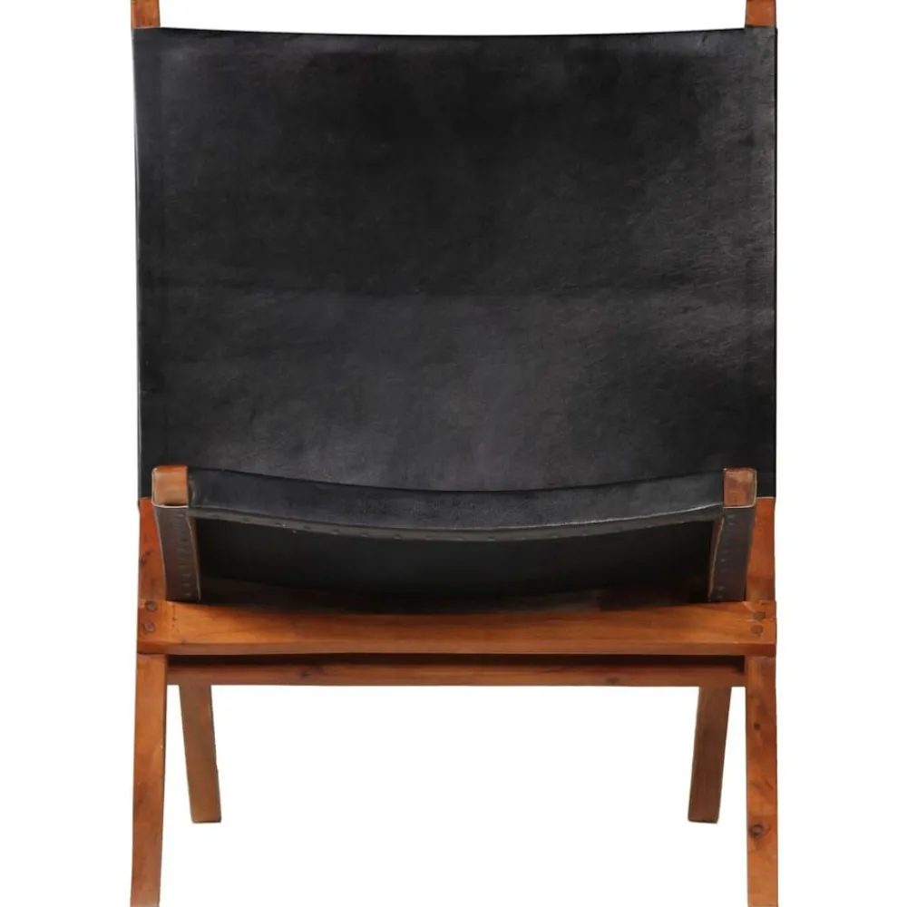 Stoelen*vidaXL Relaxstoel inklapbaar echt leer Zwart