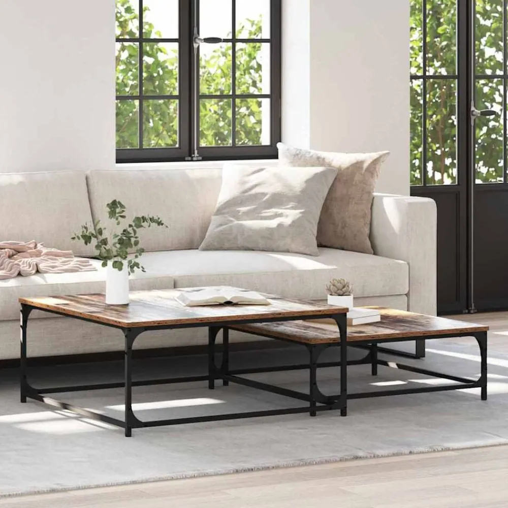 Tafels*vidaXL Salontafel 2 pcs Bewerkt hout Oud hout