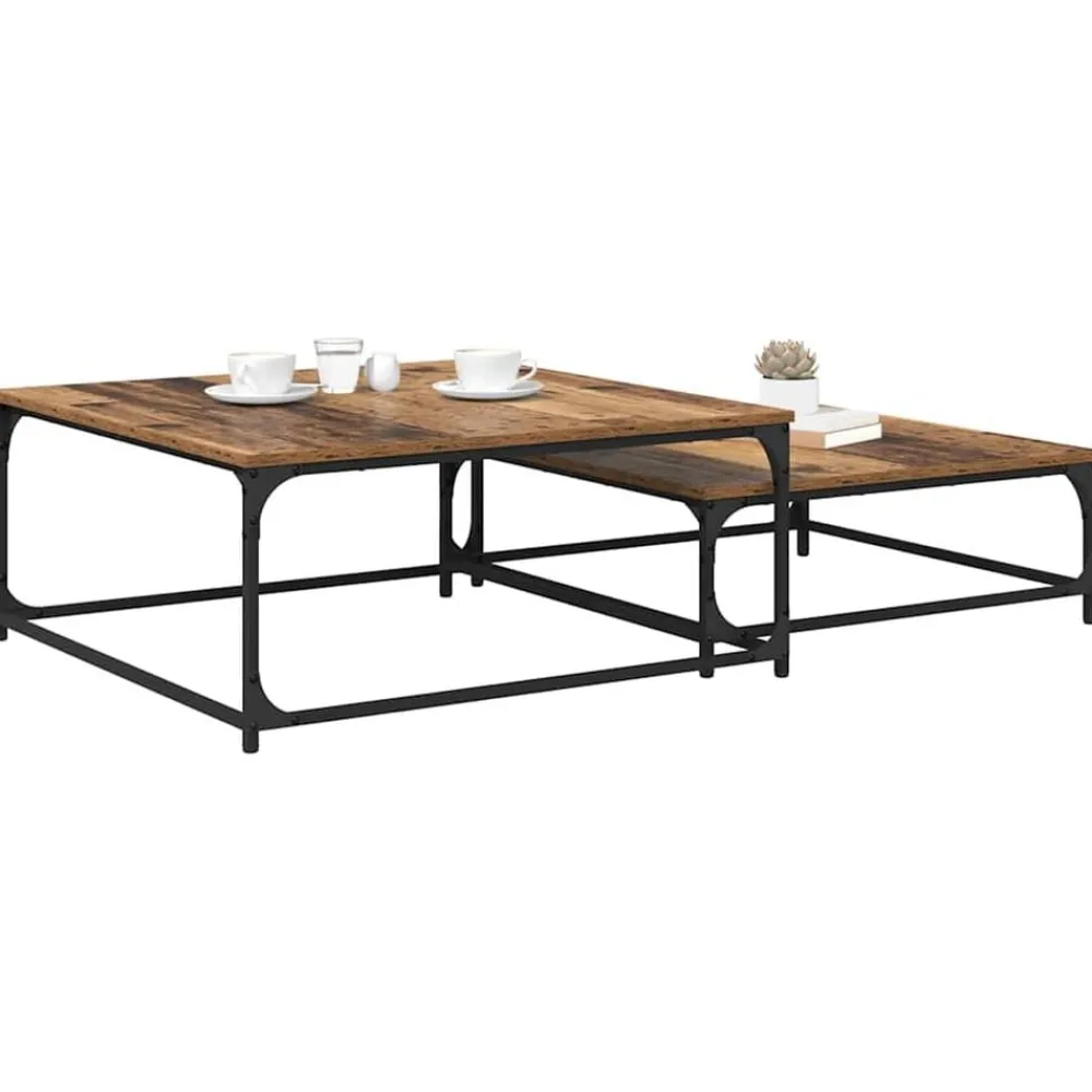Tafels*vidaXL Salontafel 2 pcs Bewerkt hout Oud hout