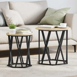 Tafels*vidaXL Salontafel 2 pcs Engineered hout en staal Sonoma eiken