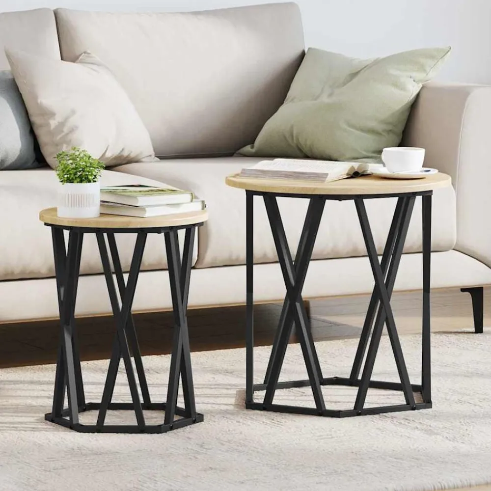 Tafels*vidaXL Salontafel 2 pcs Engineered hout en staal Sonoma eiken