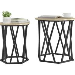 Tafels*vidaXL Salontafel 2 pcs Engineered hout en staal Sonoma eiken