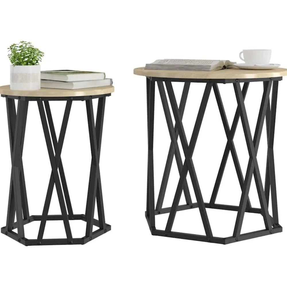 Tafels*vidaXL Salontafel 2 pcs Engineered hout en staal Sonoma eiken
