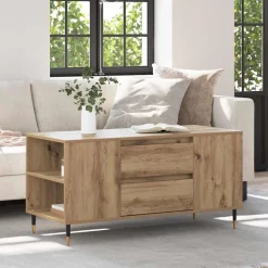 Tafels*vidaXL Salontafel Artisan Eiken 102 x 44,5 x 50 cm Bewerkt hout artisanaal eikenkleurig