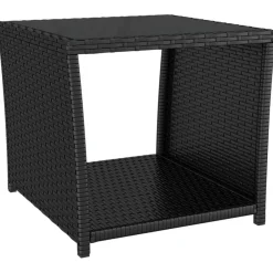 Tuinmeubelen*vidaXL Salontafel met glazen blad poly rattan en gehard glas Zwart