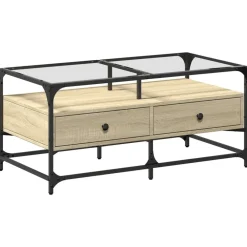 Salontafel met glazen blad 98,5x50x45 cm staal>vidaXL Clearance