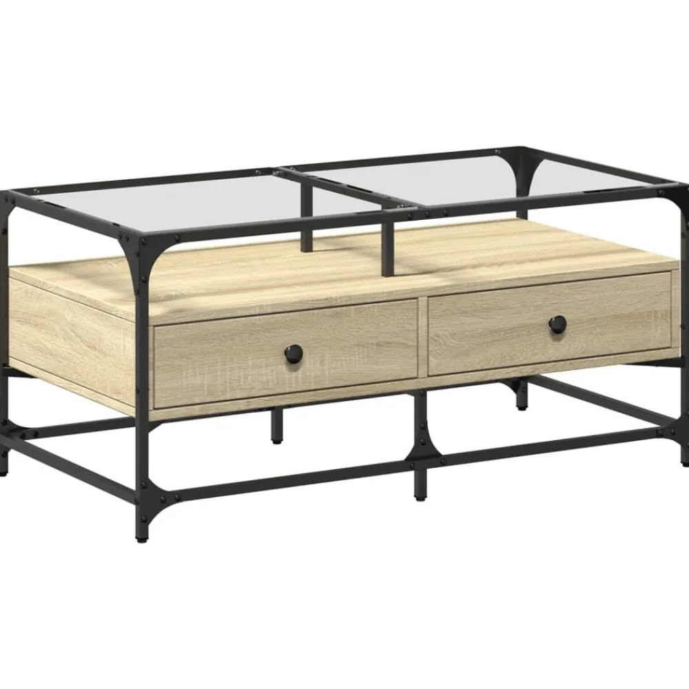 Salontafel met glazen blad 98,5x50x45 cm staal>vidaXL Clearance