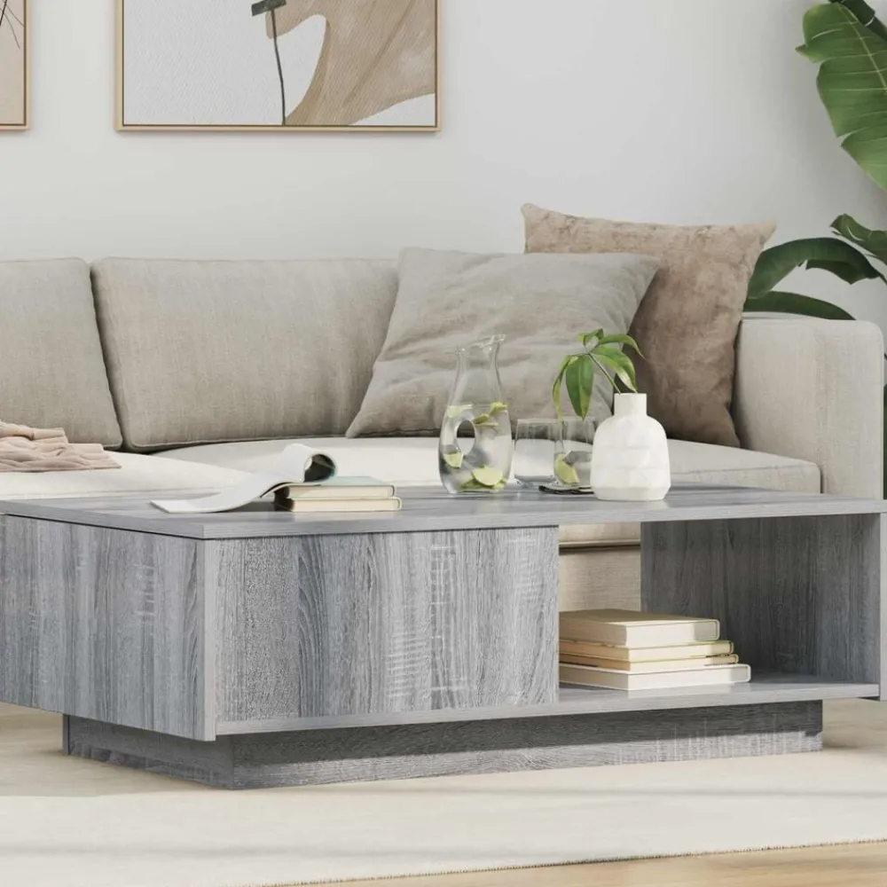 Tafels*vidaXL Salontafel met lade 95 x 55 x 31 cm Bewerkt hout Grijs sonoma