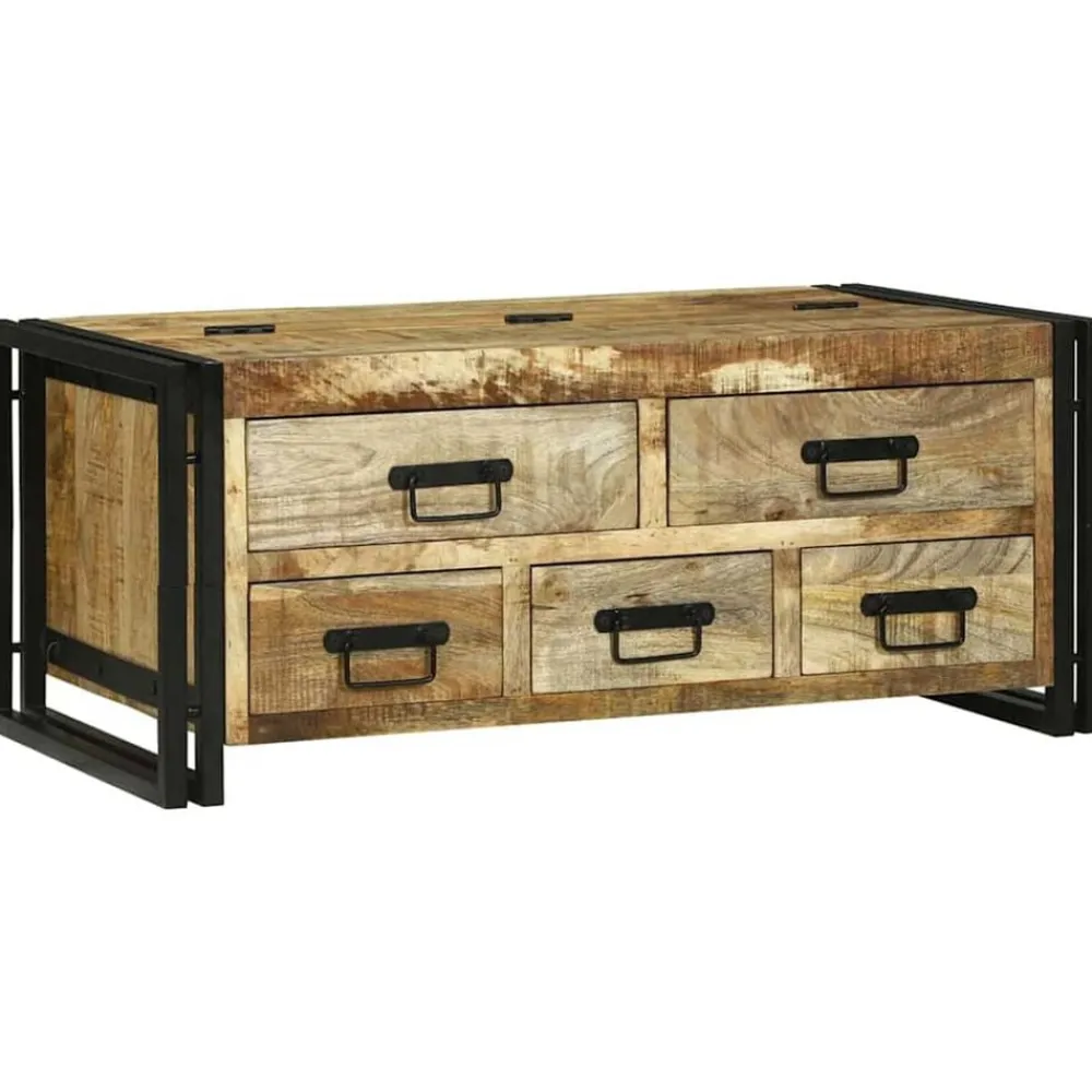 Salontafel met lade Bruin 90 x 50 x 38 cm Massief Mango Hout>vidaXL Discount