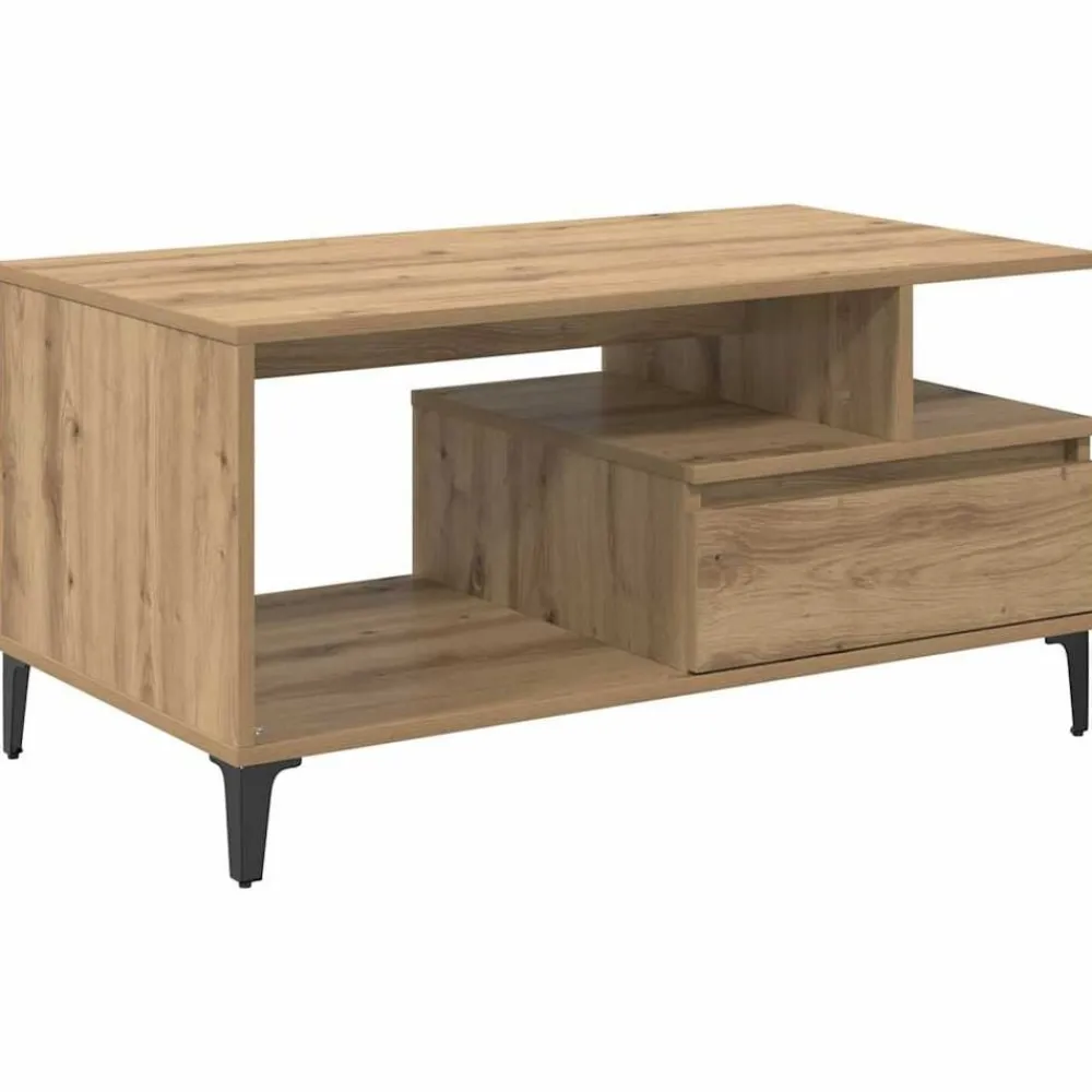 Tafels*vidaXL Salontafel met lade Artisan Eiken 90 x 49 x 45 cm Bewerkt hout artisanaal eikenkleurig