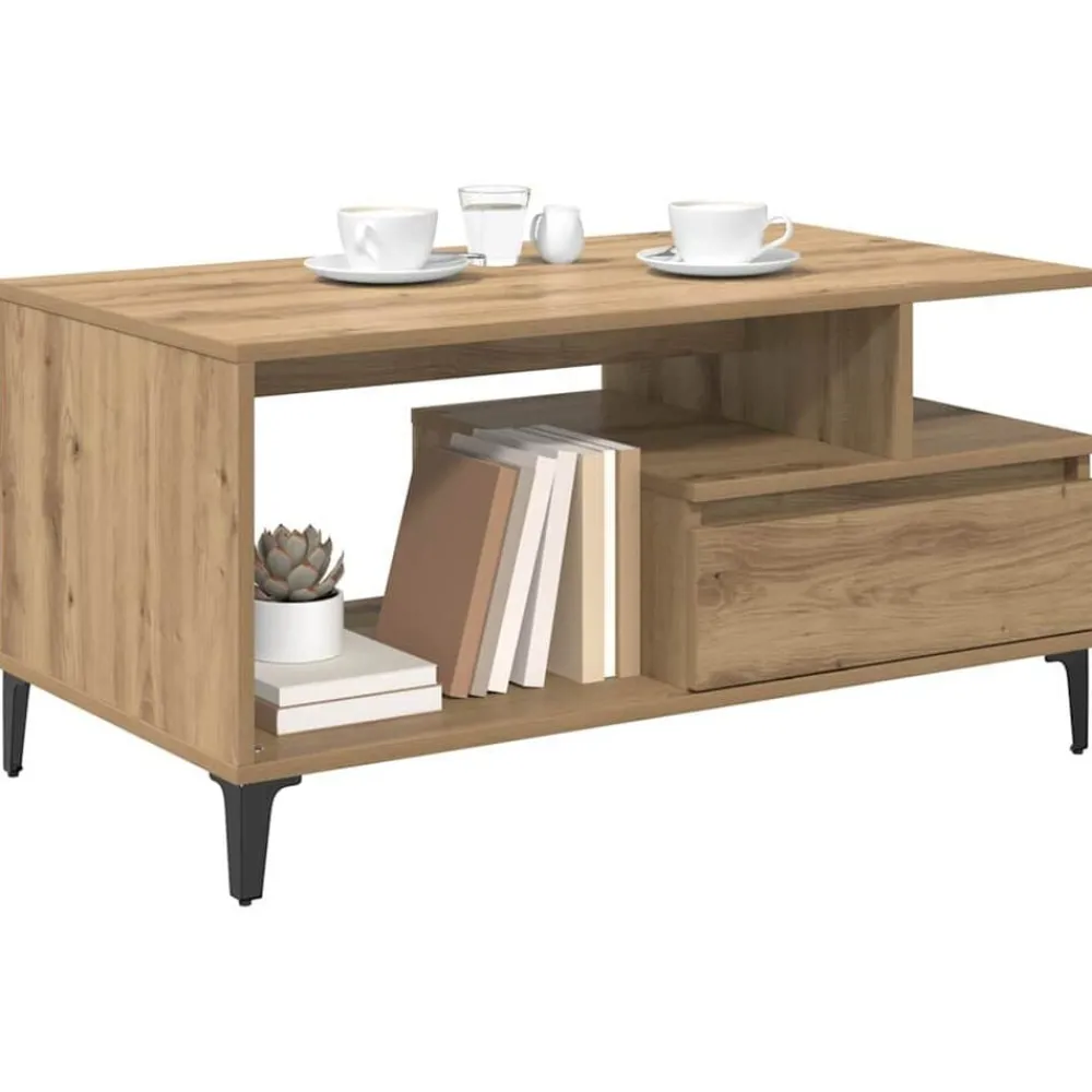 Tafels*vidaXL Salontafel met lade Artisan Eiken 90 x 49 x 45 cm Bewerkt hout artisanaal eikenkleurig