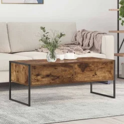 Salontafel met lade Rook Eik 100 x 46 x 40 cm Bewerkt hout>vidaXL Sale