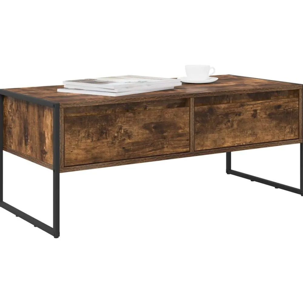 Salontafel met lade Rook Eik 100 x 46 x 40 cm Bewerkt hout>vidaXL Sale