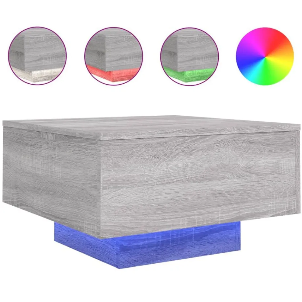 Tafels*vidaXL Salontafel met LED-verlichting 55x55x31 cm eiken Grijs sonoma