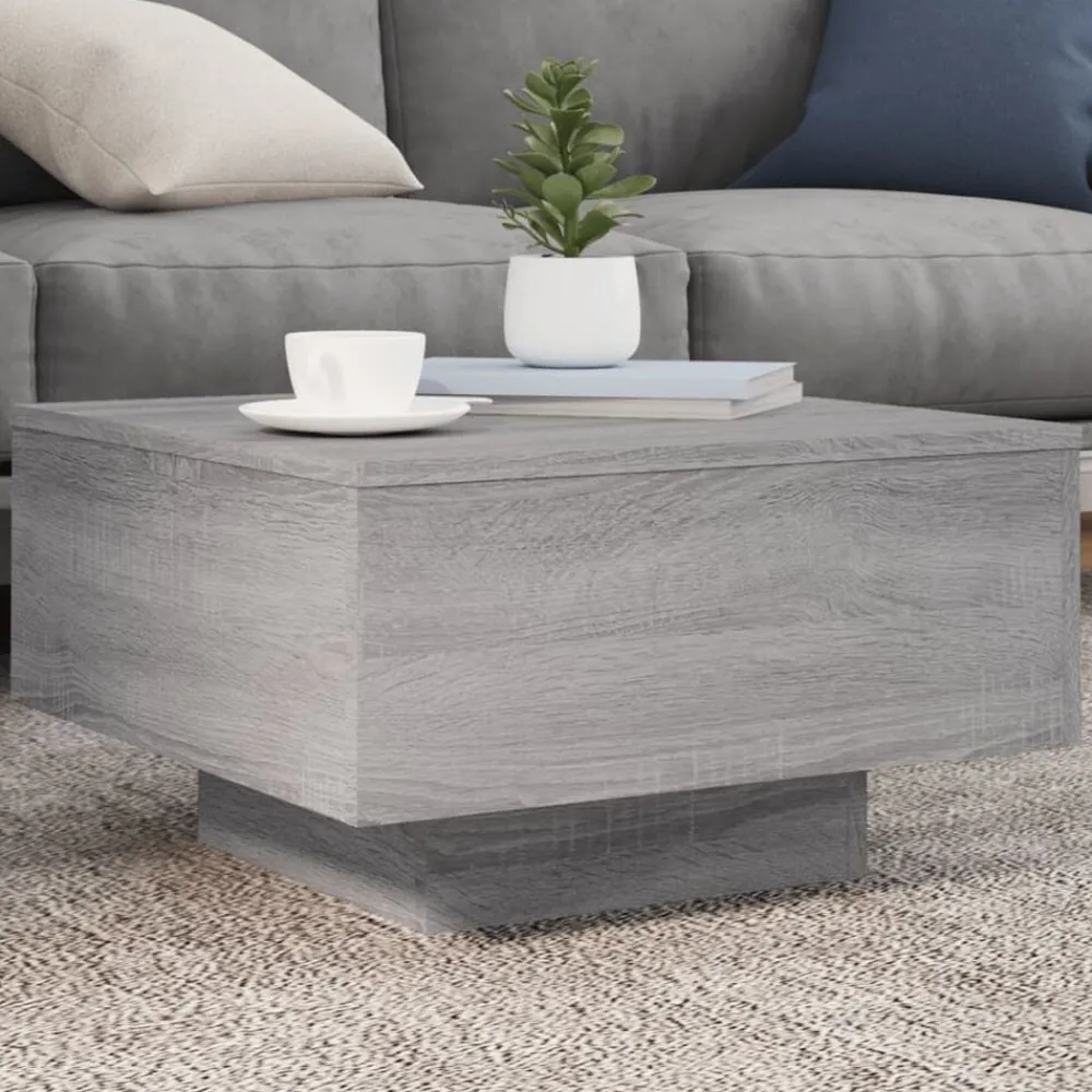 Tafels*vidaXL Salontafel met LED-verlichting 55x55x31 cm eiken Grijs sonoma