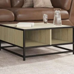 Tafels*vidaXL Salontafel 60,5x60,5x30 cm bewerkt hout en metaal sonoma eiken sonoma oak and black