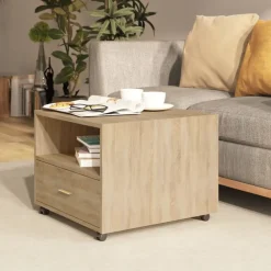 Tafels*vidaXL Salontafel 55x55x40 cm bewerkt hout kleurig Sonoma eiken