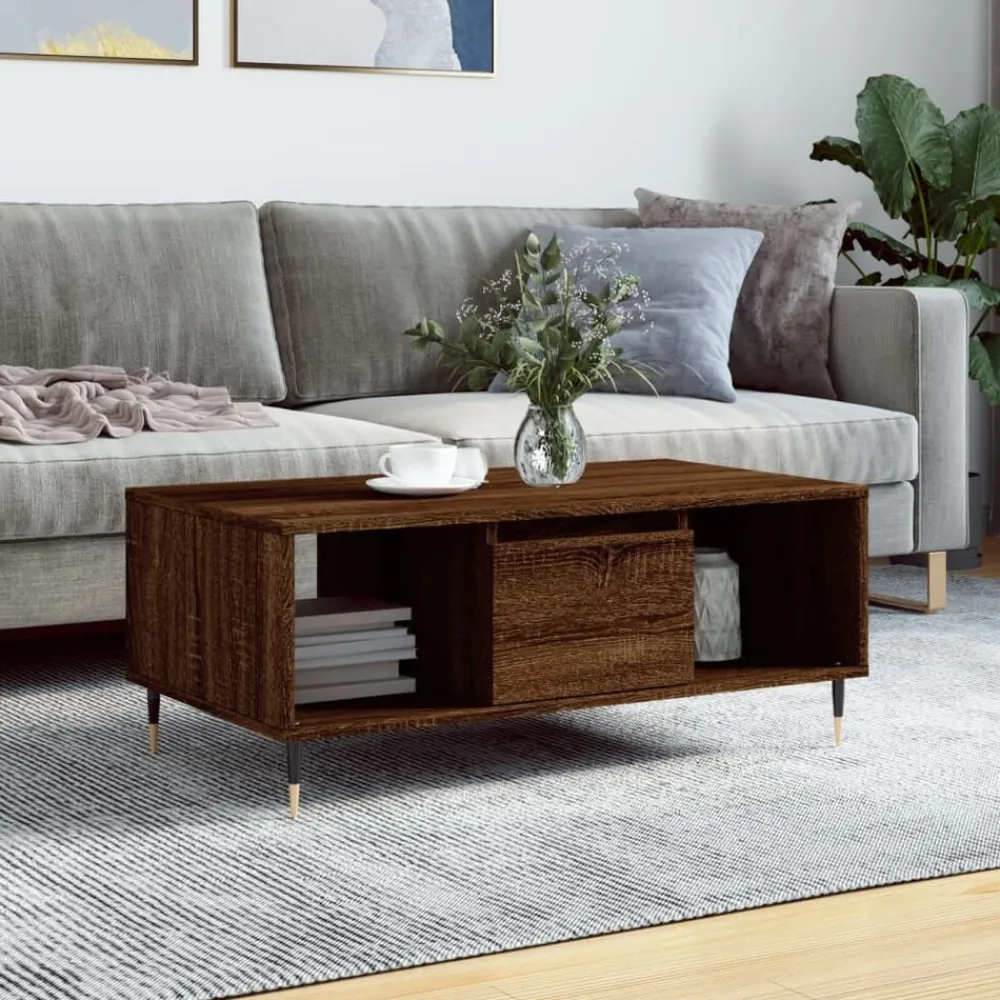 Tafels*vidaXL Salontafel 90x50x36,5 cm bewerkt hout bruin eikenkleur