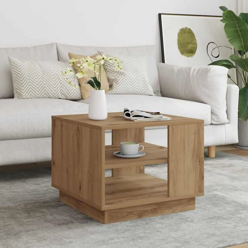 Tafels*vidaXL Salontafel 55x55x42 cm bewerkt hout artisanaal eikenkleurig