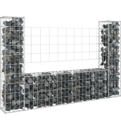 Tuinafscheidingen*vidaXL Schanskorf U-vormig met 2 palen 140x20x100 cm ijzer