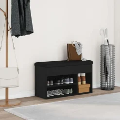 Bankjes*vidaXL Schoenenbank met plank Zwart 80 x 30 x 45 cm Bewerkt hout Zwart eiken