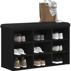 Bankjes*vidaXL Schoenenbank met plank Zwart 80 x 30 x 48 cm Bewerkt hout Zwart eiken