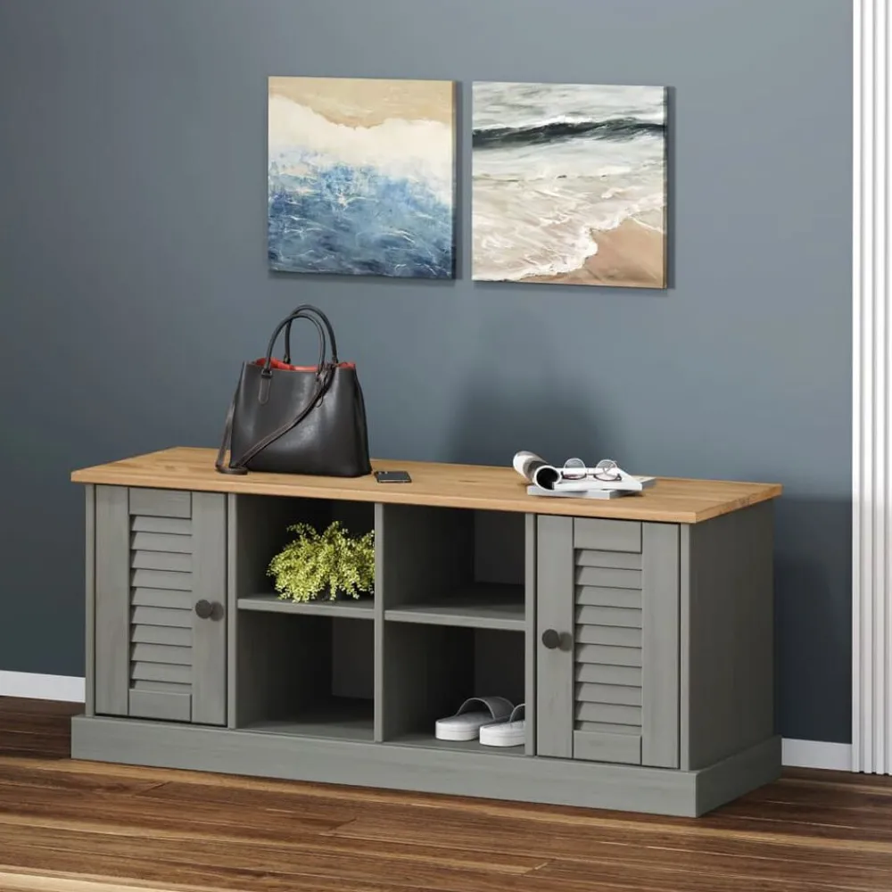 Bankjes*vidaXL Schoenenbank VIGO 106x35x45 cm massief grenenhout Grijs