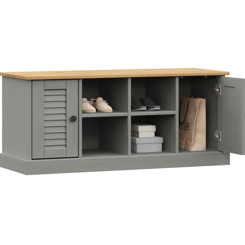 Bankjes*vidaXL Schoenenbank VIGO 106x35x45 cm massief grenenhout Grijs