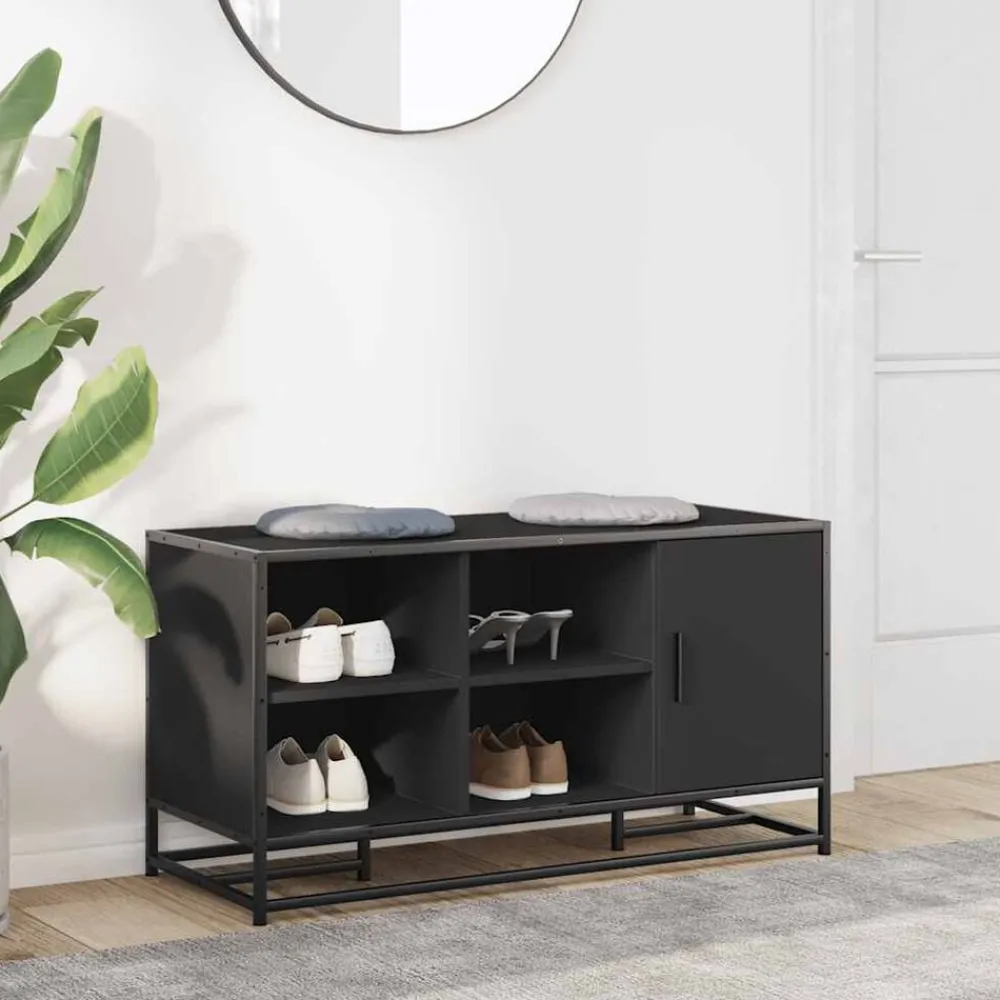 Bankjes*vidaXL Schoenenbank 100x40x53,5 cm bewerkt hout en metaal Zwart