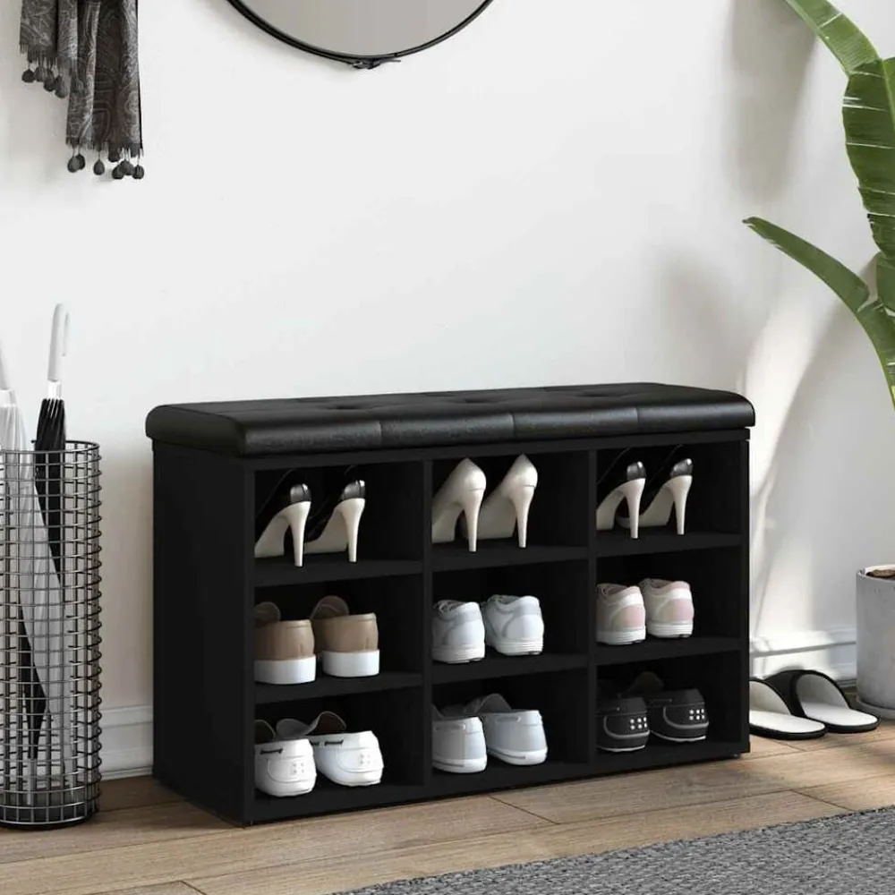 Bankjes*vidaXL Schoenenbank 82x32x50 cm bewerkt hout Zwart