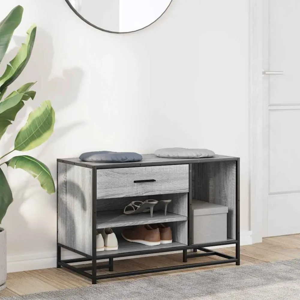 Bankjes*vidaXL Schoenenbank 80x40x53,5 cm bewerkt hout en metaal Grijs sonoma