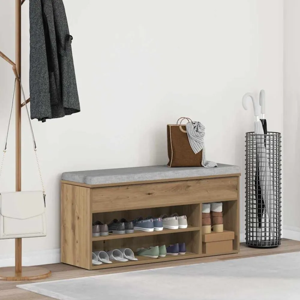 Schoenenbank 102x30,5x45 cm bewerkt hout artisanaal eikenkleur>vidaXL New
