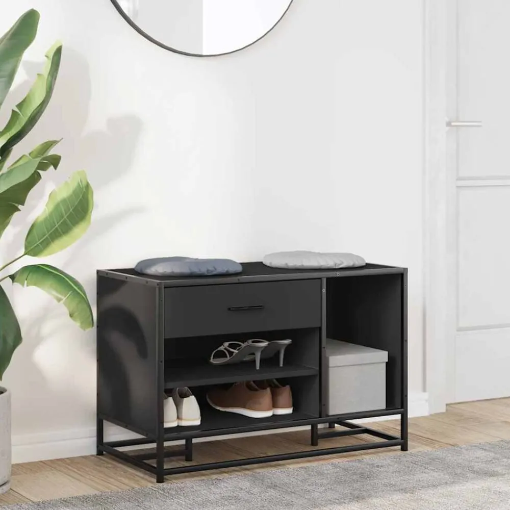 Bankjes*vidaXL Schoenenbank 80x40x53,5 cm bewerkt hout en metaal Zwart