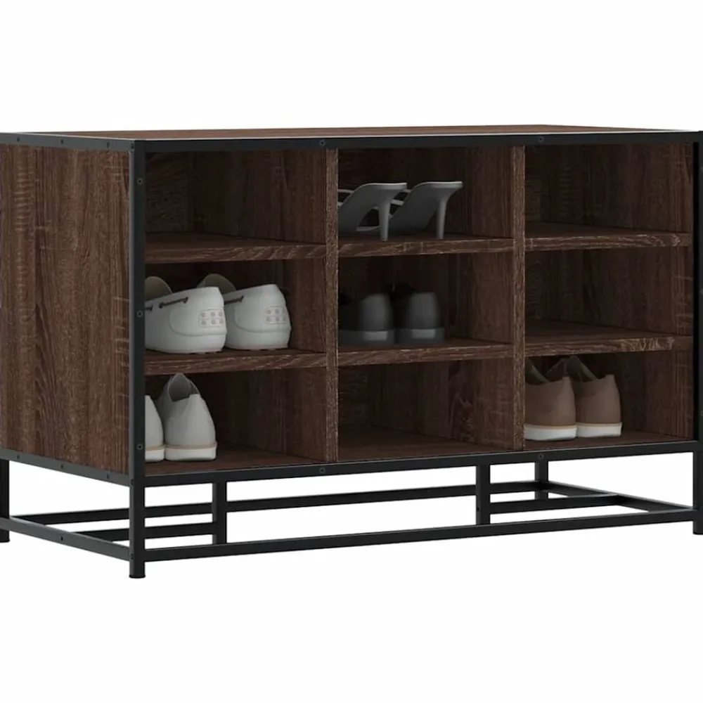 Schoenenbank 84x40x53,5 cm bewerkt hout en metaal bruin eiken>vidaXL Sale