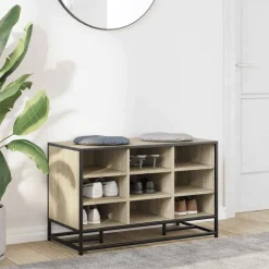 Schoenenbank 84x40x53,5 cm bewerkt hout en metaal><noscript><img width=