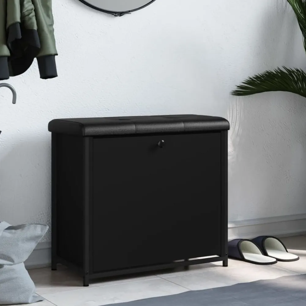 Schoenenbankje met klaplade 62x32x56 cm zwart>vidaXL Clearance