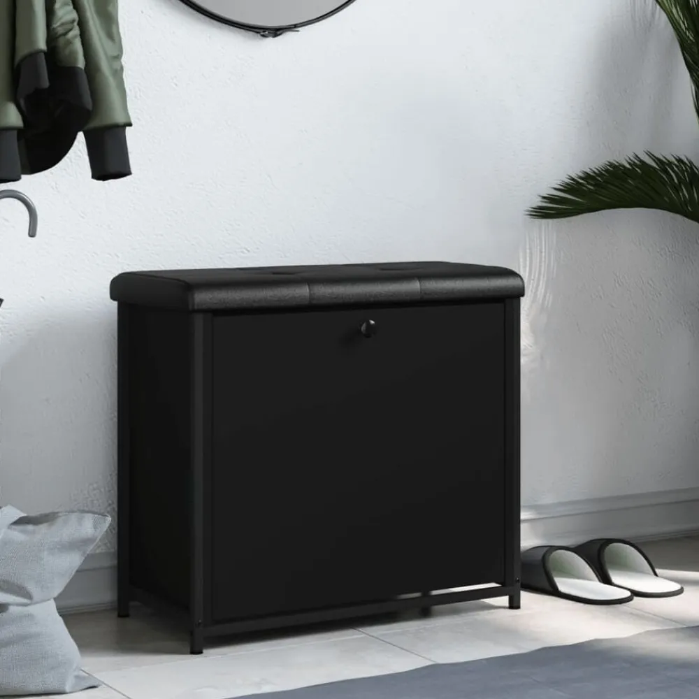 Schoenenbankje met klaplade 62x32x56 cm zwart>vidaXL Clearance