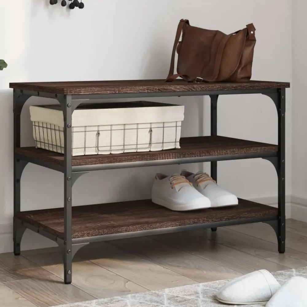 Bankjes*vidaXL Schoenenbankje 70x38,5x49 cm bewerkt hout bruin eikenkleur