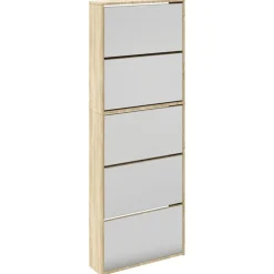 Huishoudelijke Benodigdheden*vidaXL Schoenenkast met 5 spiegels 63x17x169,5 cm hout Eiken