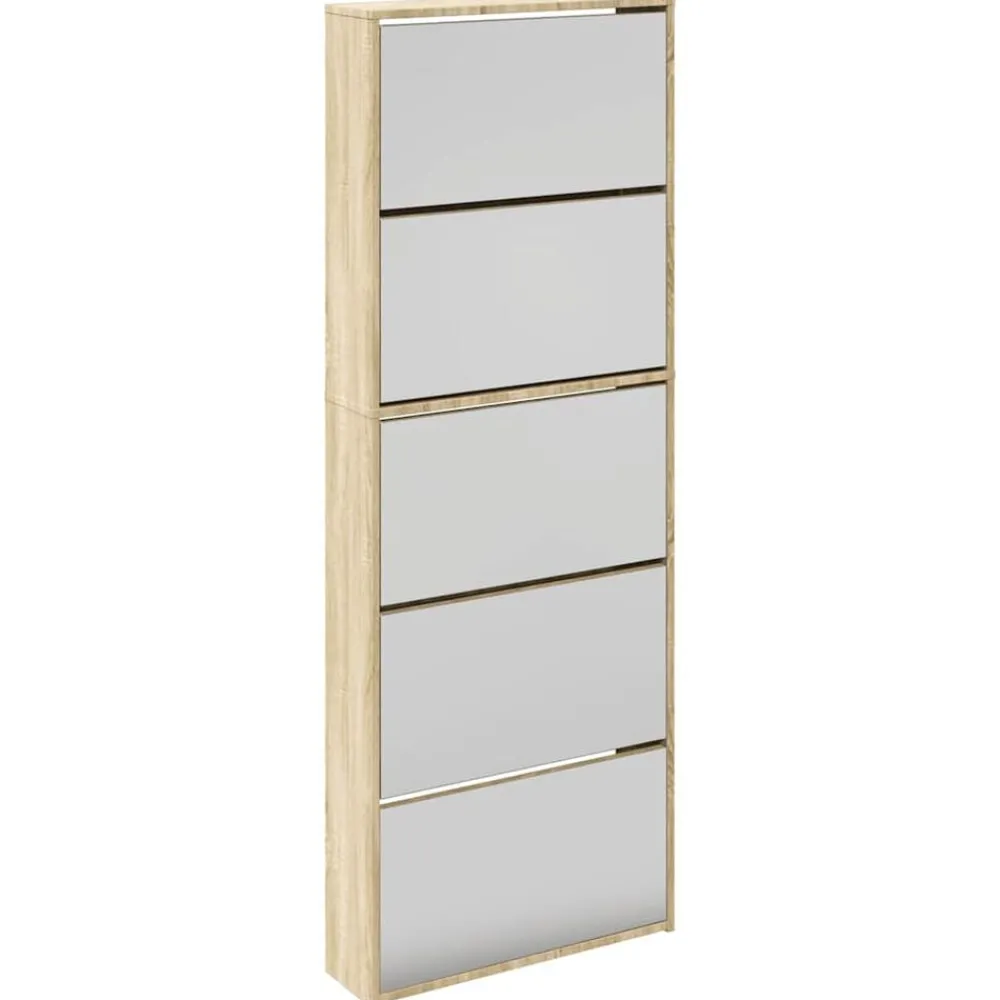 Huishoudelijke Benodigdheden*vidaXL Schoenenkast met 5 spiegels 63x17x169,5 cm hout Eiken